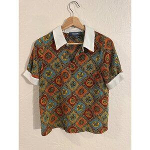 ModCloth Short Sleeved Antique Style Colorful Collared Top